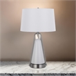 29 Inch Table Lamp- LED Lit- White Drum Hardback- Silver Metal and Glass