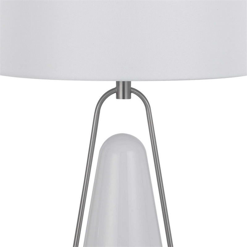 29 Inch Table Lamp- LED Lit- White Drum Hardback- Silver Metal and Glass