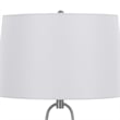 29 Inch Table Lamp- LED Lit- White Drum Hardback- Silver Metal and Glass