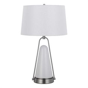 29 Inch Table Lamp- LED Lit- White Drum Hardback- Silver Metal and Glass