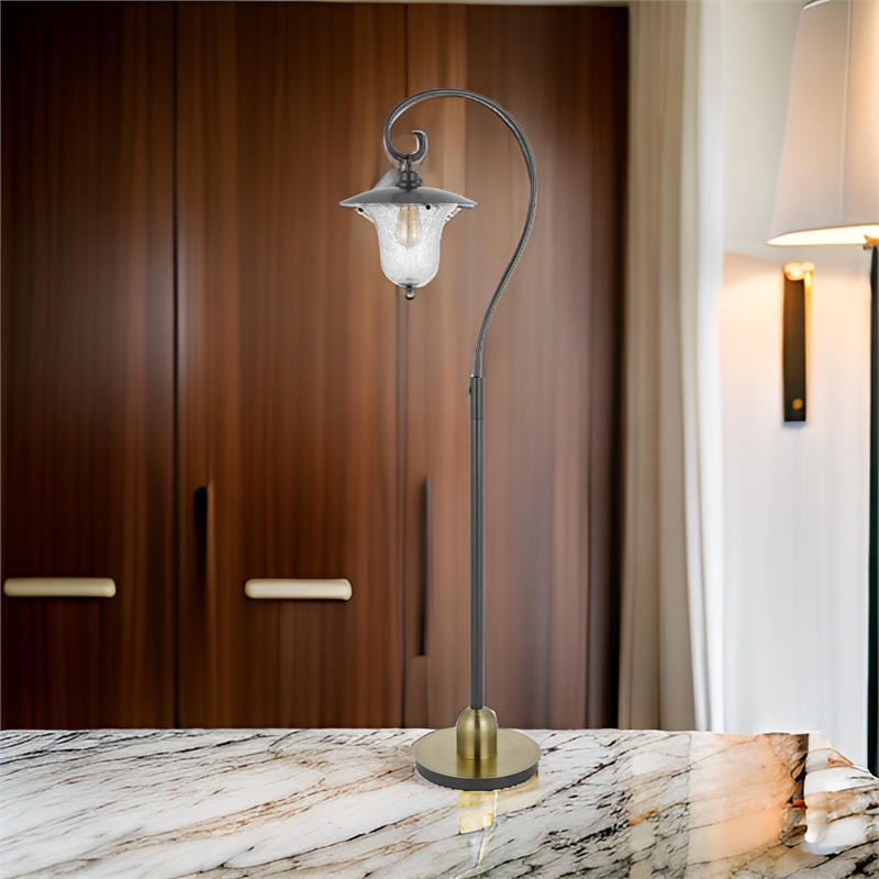 Lem 65 Inch Floor Lamp- Classic Lantern- Glass Shade- Bronze Metal Finish