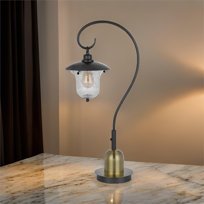 Lem 32 Inch Table Lamp- Classic Lantern- Glass Shade- Bronze Metal Finish