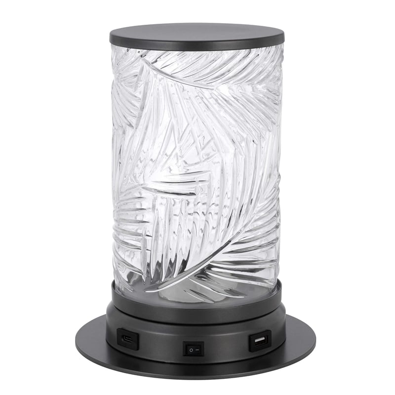 Hem 9 Inch Accent Lamp- LED- Leaf Pattern Glass Shade- Gray Metal Finish