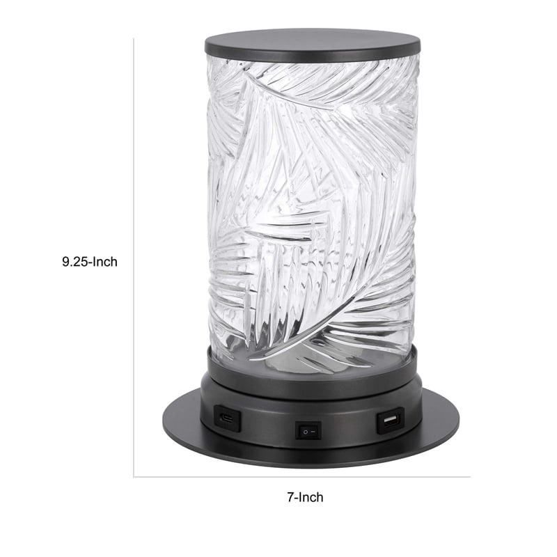 Hem 9 Inch Accent Lamp- LED- Leaf Pattern Glass Shade- Gray Metal Finish