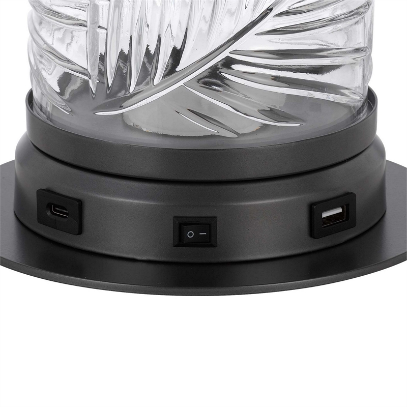 Hem 9 Inch Accent Lamp- LED- Leaf Pattern Glass Shade- Gray Metal Finish