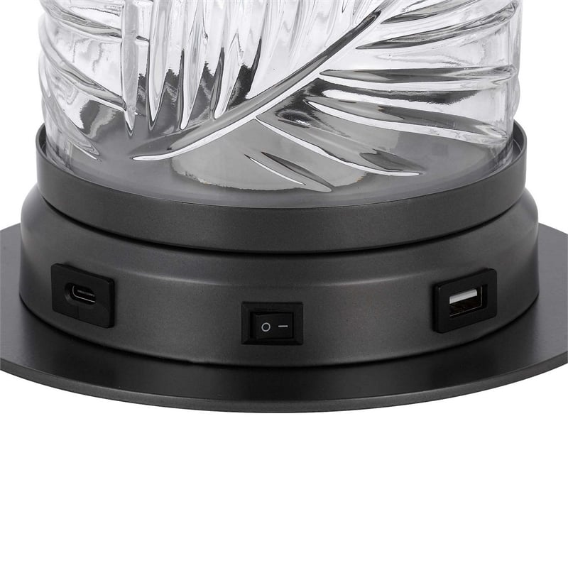 Hem 9 Inch Accent Lamp- LED- Leaf Pattern Glass Shade- Gray Metal Finish