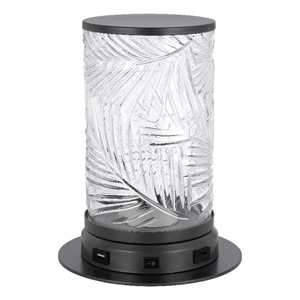 Hem 9 Inch Accent Lamp- LED- Leaf Pattern Glass Shade- Gray Metal Finish