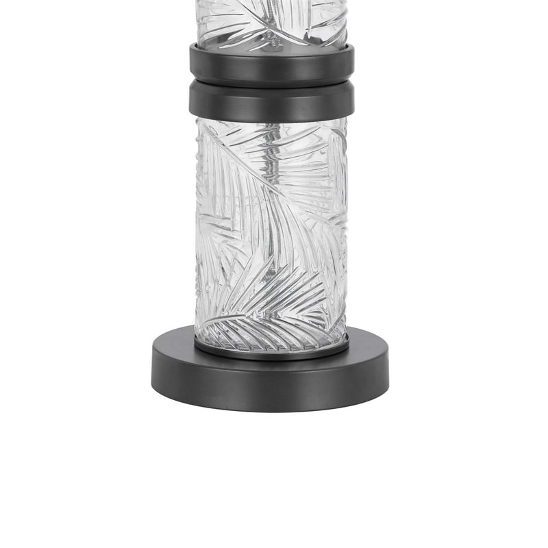 Hem 31 Inch Table Lamp with Drum Hardback- LED- Leafy Glass- Gray Metal