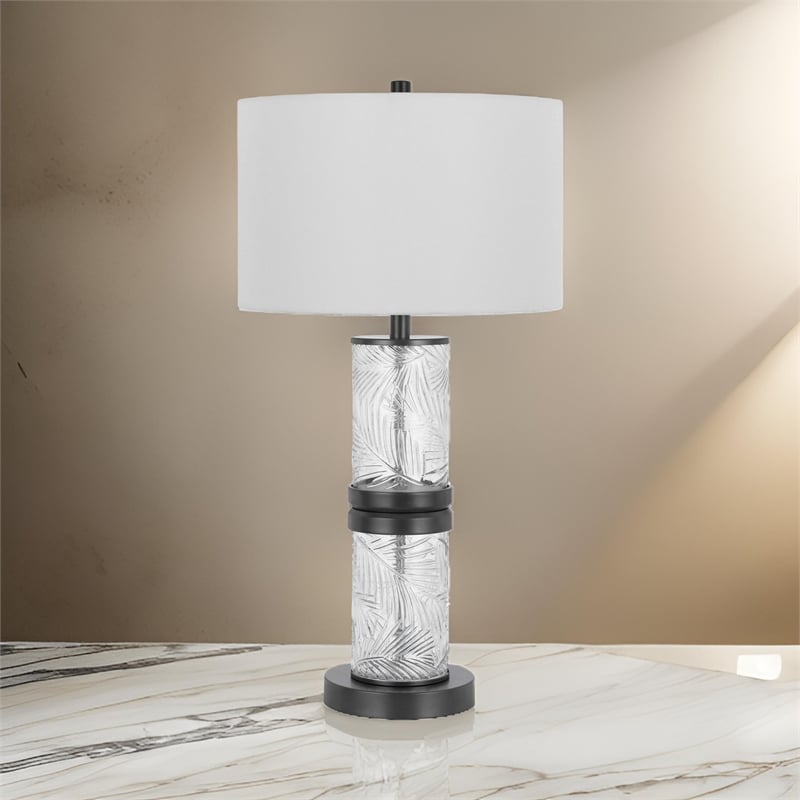 Hem 31 Inch Table Lamp with Drum Hardback- LED- Leafy Glass- Gray Metal