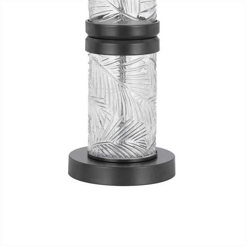 Hem 31 Inch Table Lamp with Drum Hardback- LED- Leafy Glass- Gray Metal