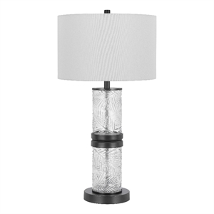 Hem 31 Inch Table Lamp with Drum Hardback- LED- Leafy Glass- Gray Metal