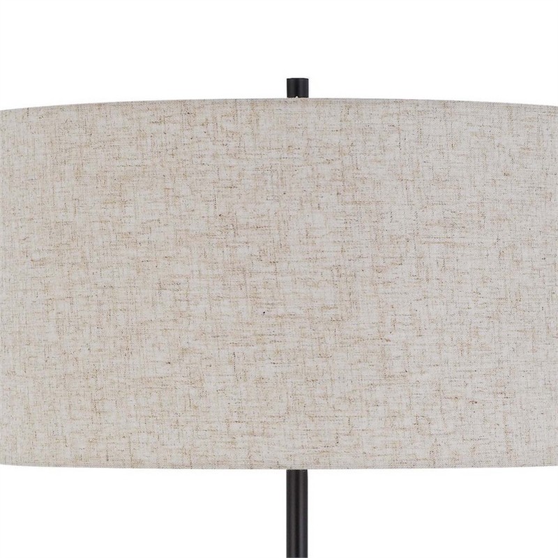 Sie 59 Inch Floor Lamp- White Linen Shade- Round Base- Black Metal Pole