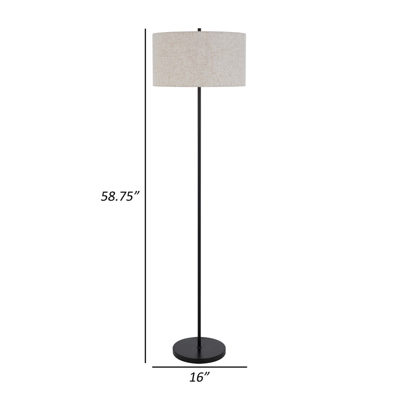 Sie 59 Inch Floor Lamp- White Linen Shade- Round Base- Black Metal Pole