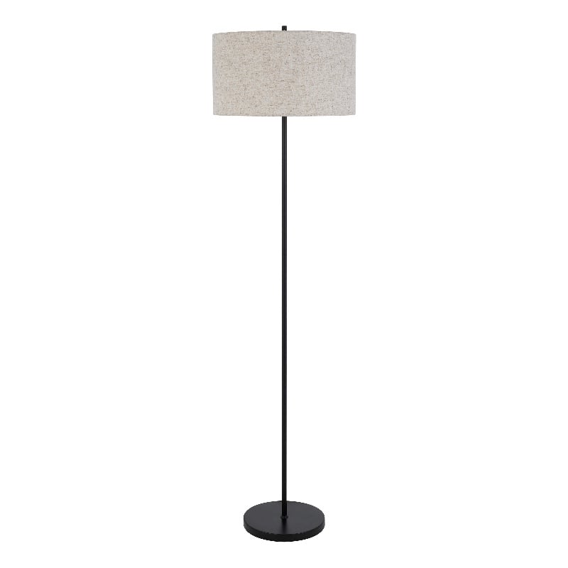 Sie 59 Inch Floor Lamp- White Linen Shade- Round Base- Black Metal Pole