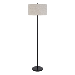 Sie 59 Inch Floor Lamp- White Linen Shade- Round Base- Black Metal Pole