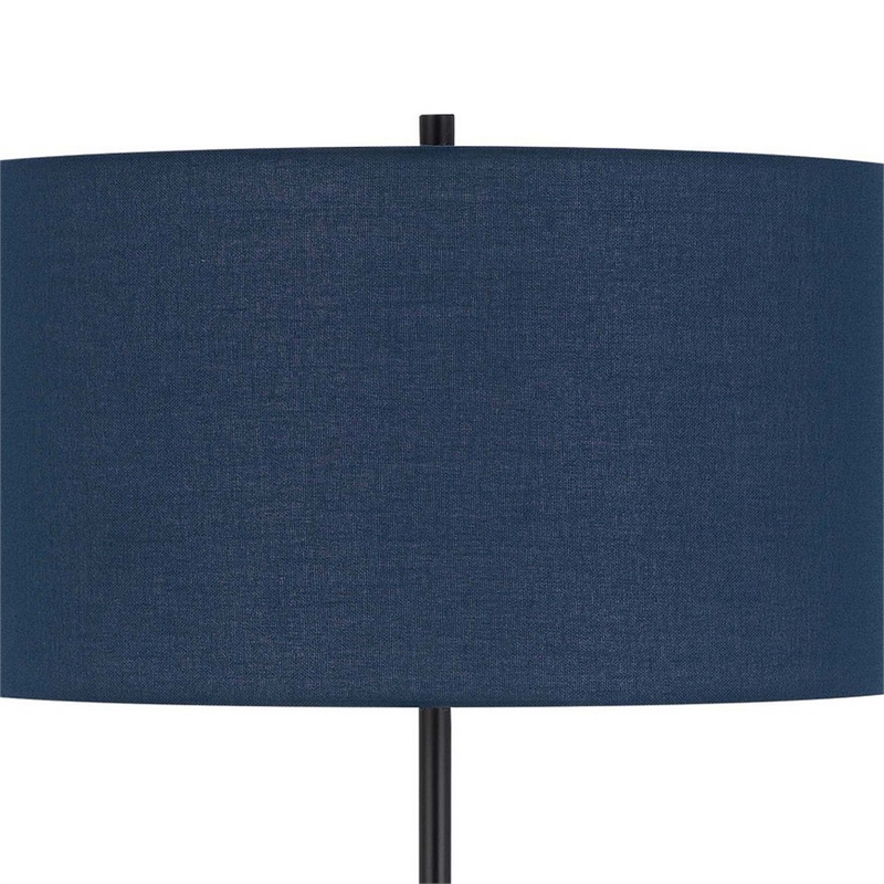 Sie 59 Inch Floor Lamp- Navy Blue Linen Shade- Round Base- Black Metal Pole