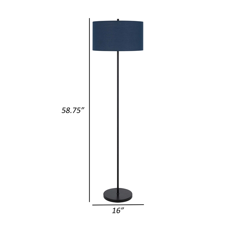 Sie 59 Inch Floor Lamp- Navy Blue Linen Shade- Round Base- Black Metal Pole