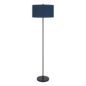 Sie 59 Inch Floor Lamp- Navy Blue Linen Shade- Round Base- Black Metal Pole