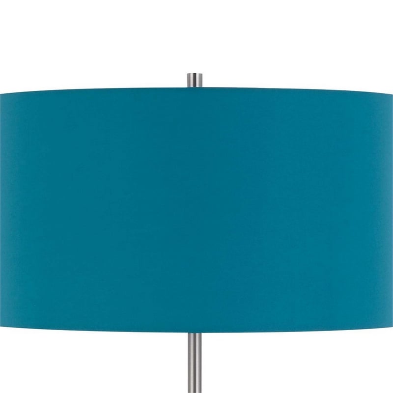 Sie 59 Inch Floor Lamp- Aqua Blue Linen Shade- Round Base- Silver Metal