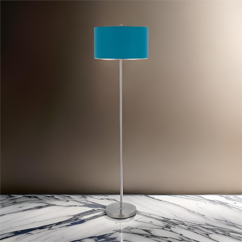 Sie 59 Inch Floor Lamp- Aqua Blue Linen Shade- Round Base- Silver Metal