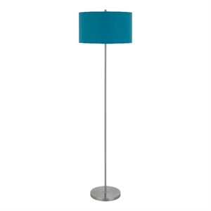 Sie 59 Inch Floor Lamp- Aqua Blue Linen Shade- Round Base- Silver Metal