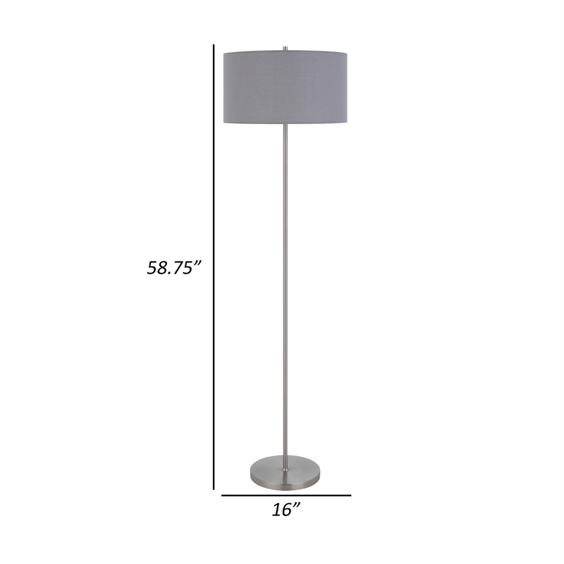 Sie 59 Inch Floor Lamp- Gray Linen Shade- Round Base- Silver Metal Pole