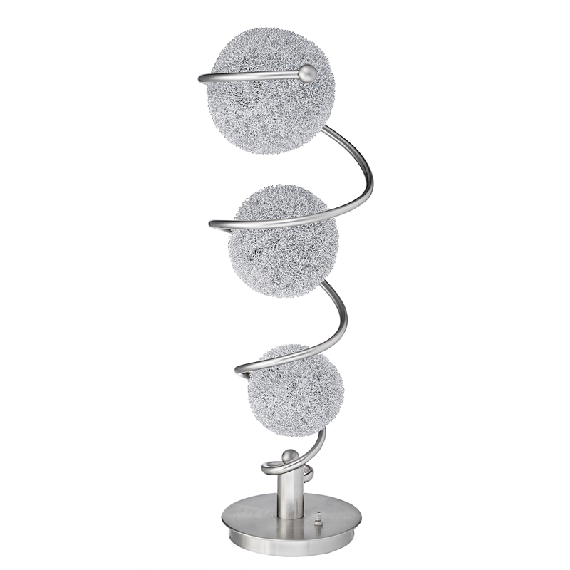 Lila 28 Inch Table Lamp- 3 Wire Wrapped Spheres- Satin Nickel- Aluminium