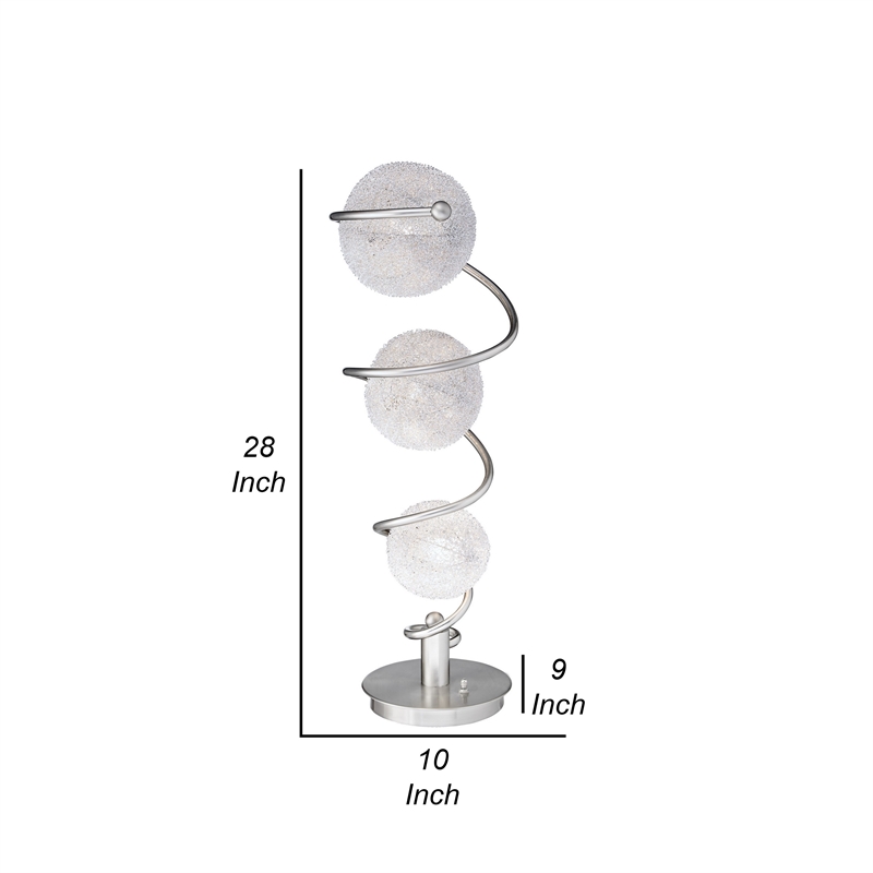 Lila 28 Inch Table Lamp- 3 Wire Wrapped Spheres- Satin Nickel- Aluminium
