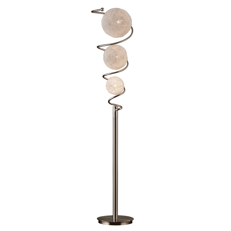 Lila 65 Inch Floor Lamp- Slender Stem- 3 Wire Wrapped Spheres- Satin Nickel