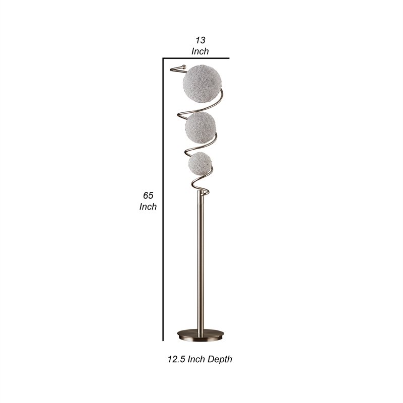 Lila 65 Inch Floor Lamp- Slender Stem- 3 Wire Wrapped Spheres- Satin Nickel
