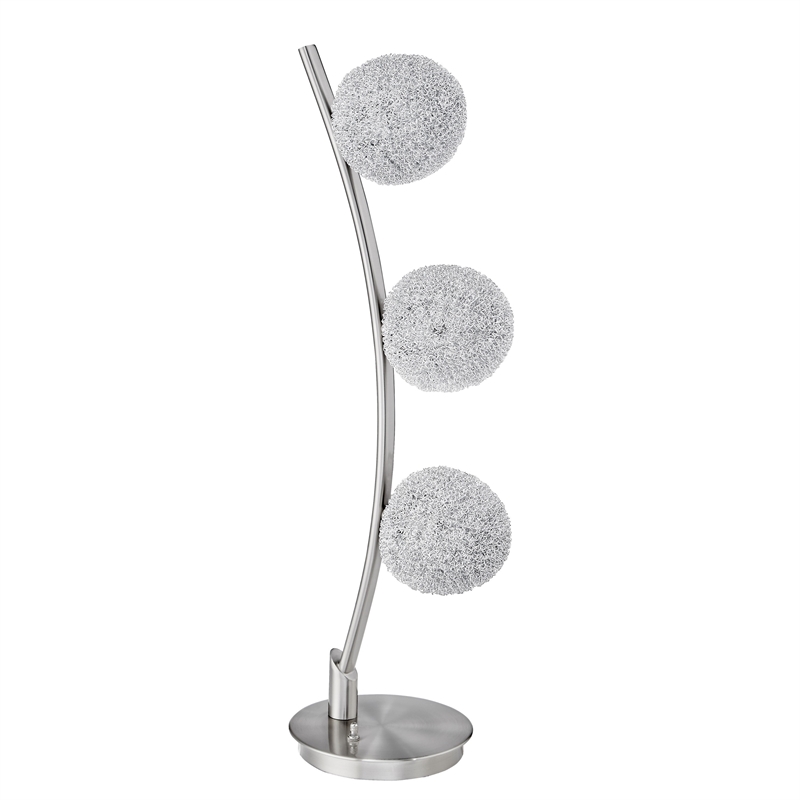 Lila 30 Inch Table Lamp- Curved Stem with 3 Spheres- Satin Nickel Finish