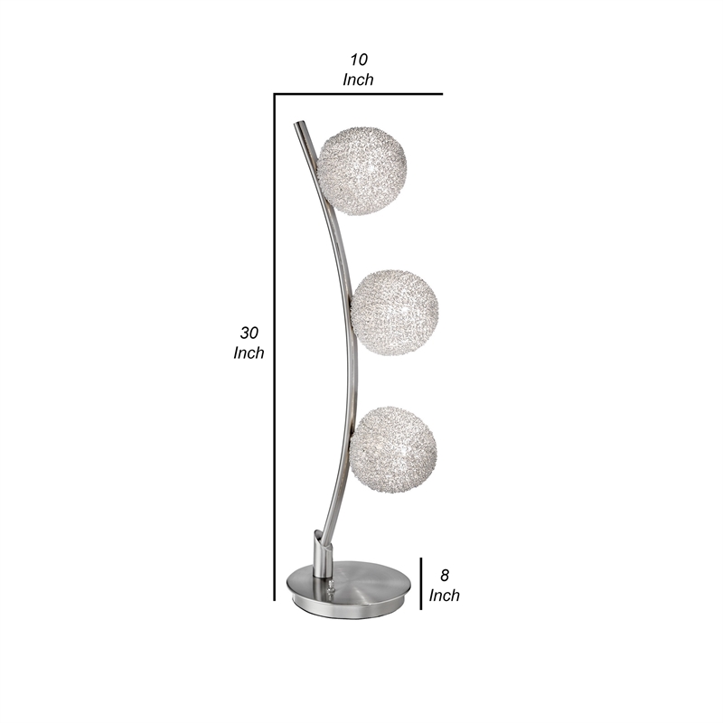 Lila 30 Inch Table Lamp- Curved Stem with 3 Spheres- Satin Nickel Finish