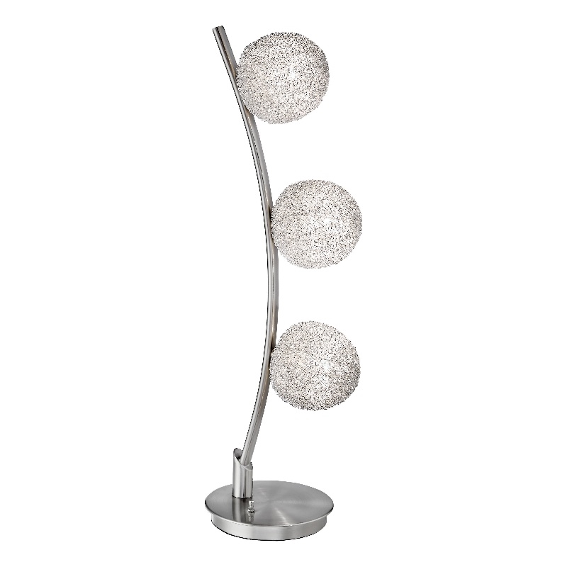 Lila 30 Inch Table Lamp- Curved Stem with 3 Spheres- Satin Nickel Finish