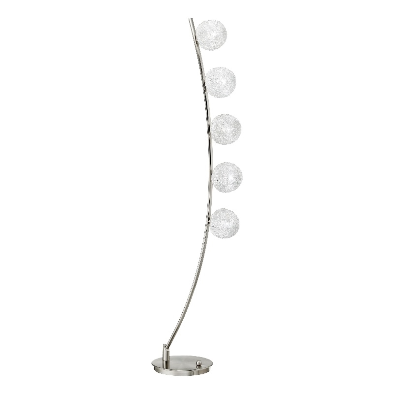 Lila 61 Inch Floor Lamp- Curved Stem with 5 Spheres- Satin Nickel Aluminium