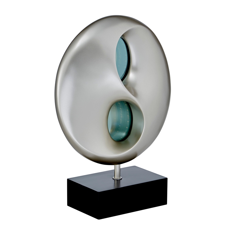 Nila 20 Inch LED Table Lamp- Black Silver Polyresin Orb Sphere- Block Base