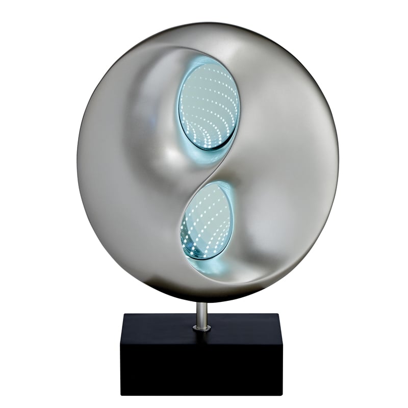 Nila 20 Inch LED Table Lamp- Black Silver Polyresin Orb Sphere- Block Base