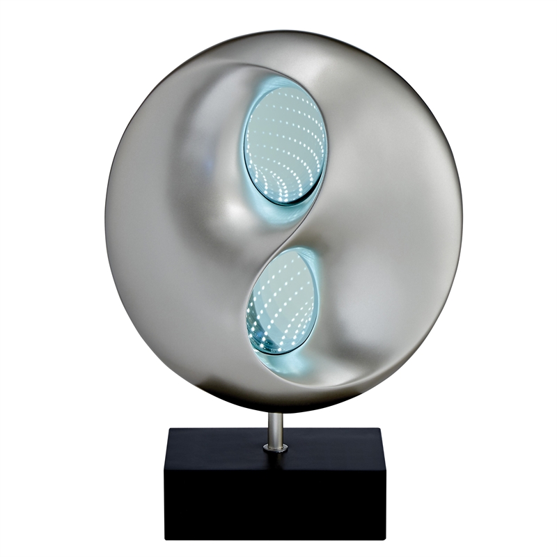 Nila 20 Inch LED Table Lamp- Black Silver Polyresin Orb Sphere- Block Base