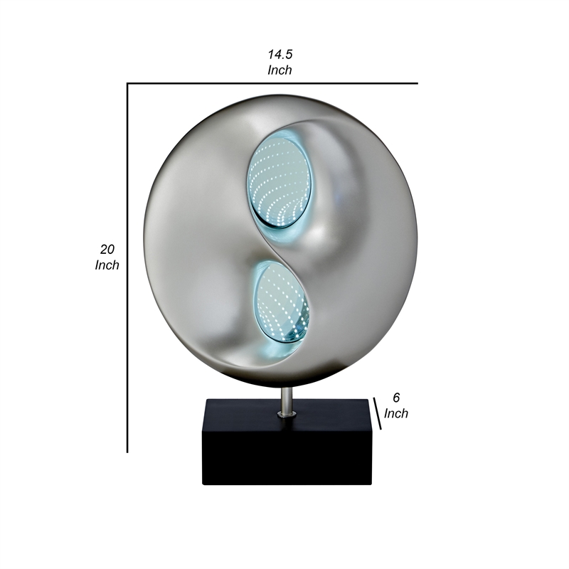 Nila 20 Inch LED Table Lamp- Black Silver Polyresin Orb Sphere- Block Base