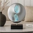 Nila 20 Inch LED Table Lamp- Black Silver Polyresin Orb Sphere- Block Base