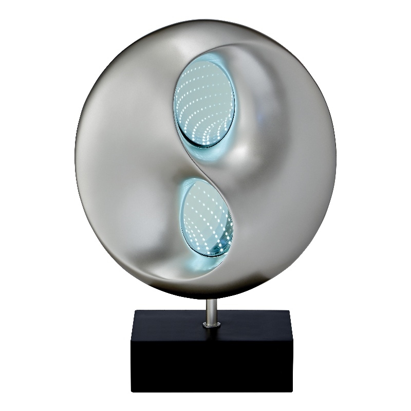 Nila 20 Inch LED Table Lamp- Black Silver Polyresin Orb Sphere- Block Base