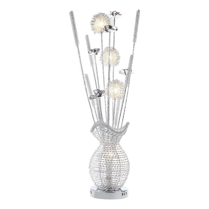 Bella 36 Inch Vase Accent Table Lamp- Filament Flowers LED Light- Chrome