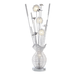 Bella 36 Inch Vase Accent Table Lamp- Filament Flowers LED Light- Chrome
