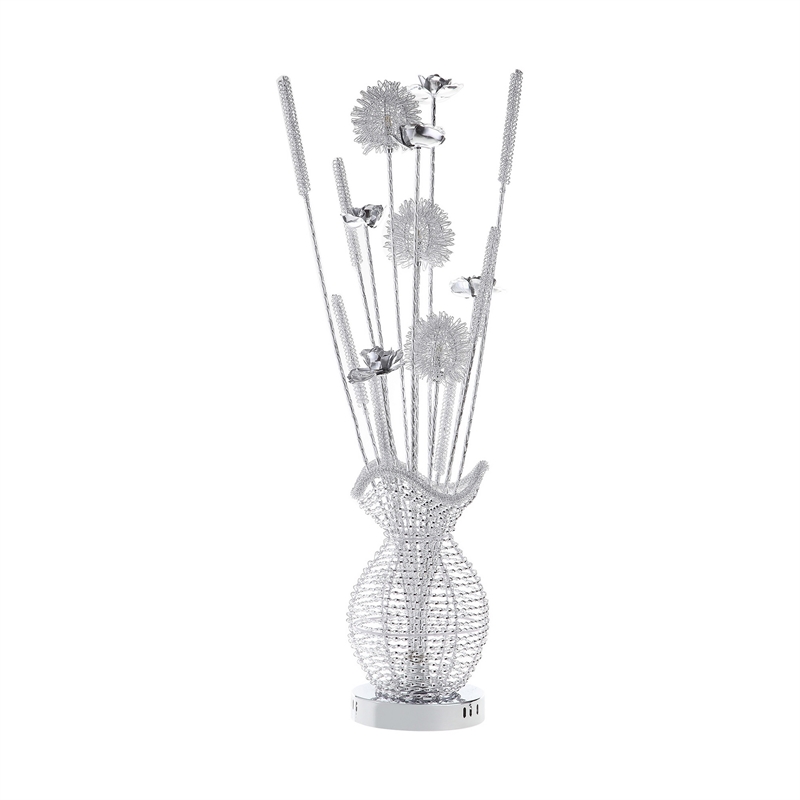 Bella 36 Inch Vase Accent Table Lamp- Filament Flowers LED Light- Chrome
