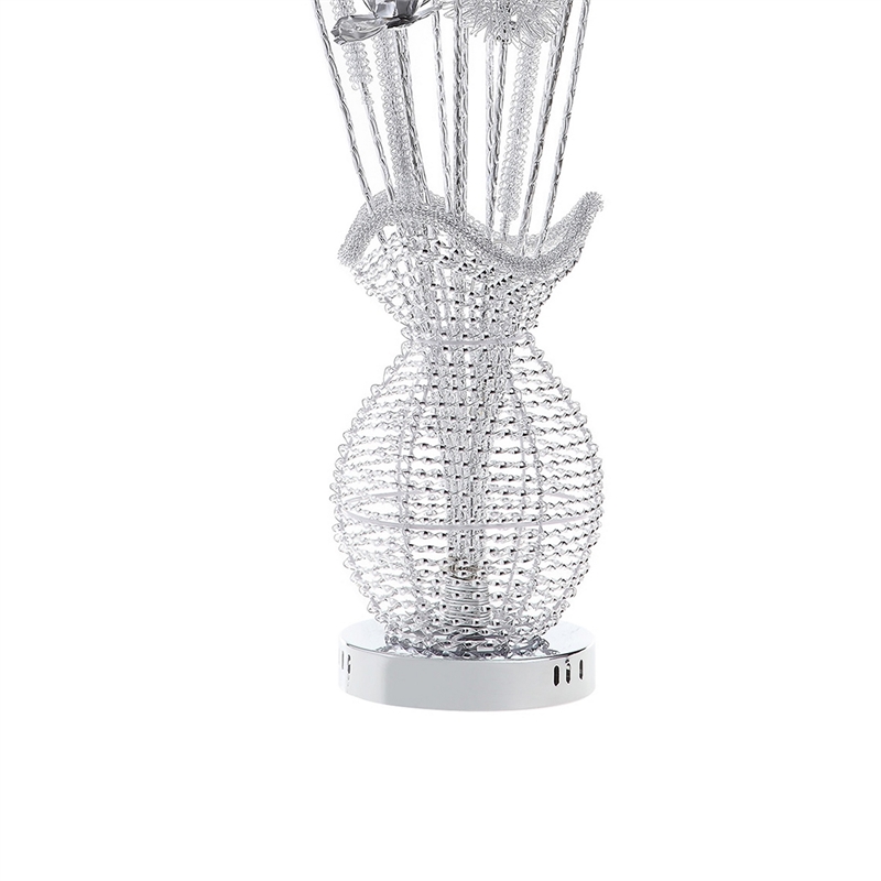 Bella 36 Inch Vase Accent Table Lamp- Filament Flowers LED Light- Chrome