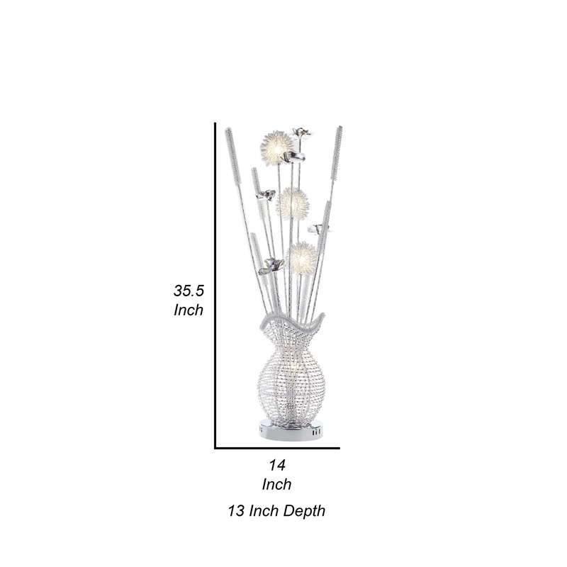 Bella 36 Inch Vase Accent Table Lamp- Filament Flowers LED Light- Chrome
