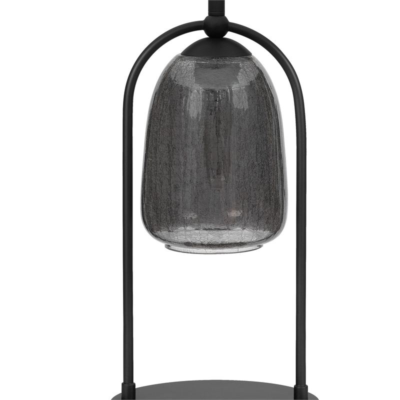 31 Inch Table Lamp- Crackled Black Glass w Night Light- White Shade