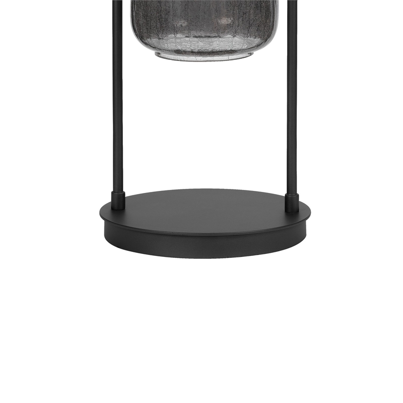 31 Inch Table Lamp- Crackled Black Glass w Night Light- White Shade