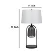 31 Inch Table Lamp- Crackled Black Glass w Night Light- White Shade