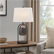 31 Inch Table Lamp- Crackled Black Glass w Night Light- White Shade