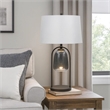 31 Inch Table Lamp- Crackled Black Glass w Night Light- White Shade